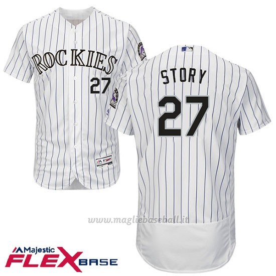 Maglia Baseball Uomo Colorado Trevor Story 27 Bianco Flex Base Autentico Collezione